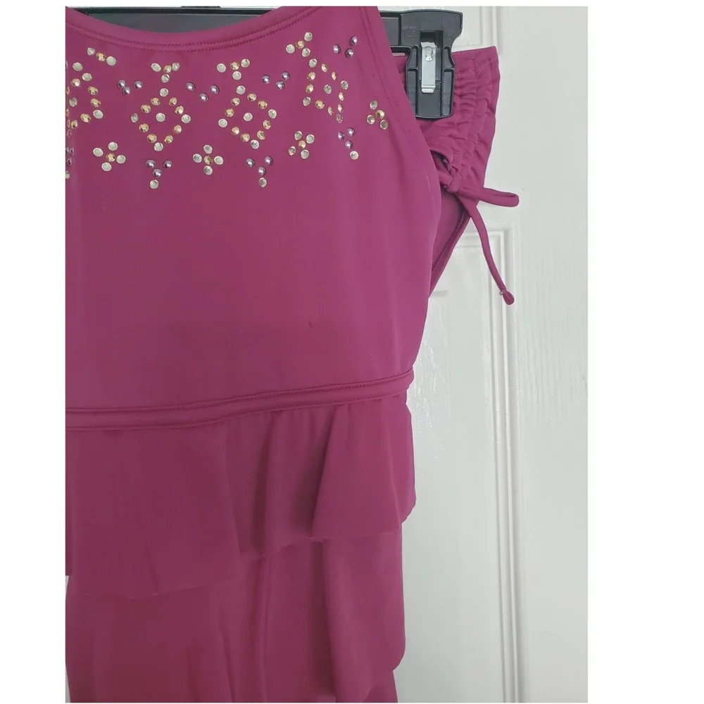Justice Tankini Swimsuit Magenta Pink Rhinestone Ruffle Two Piece Set 18